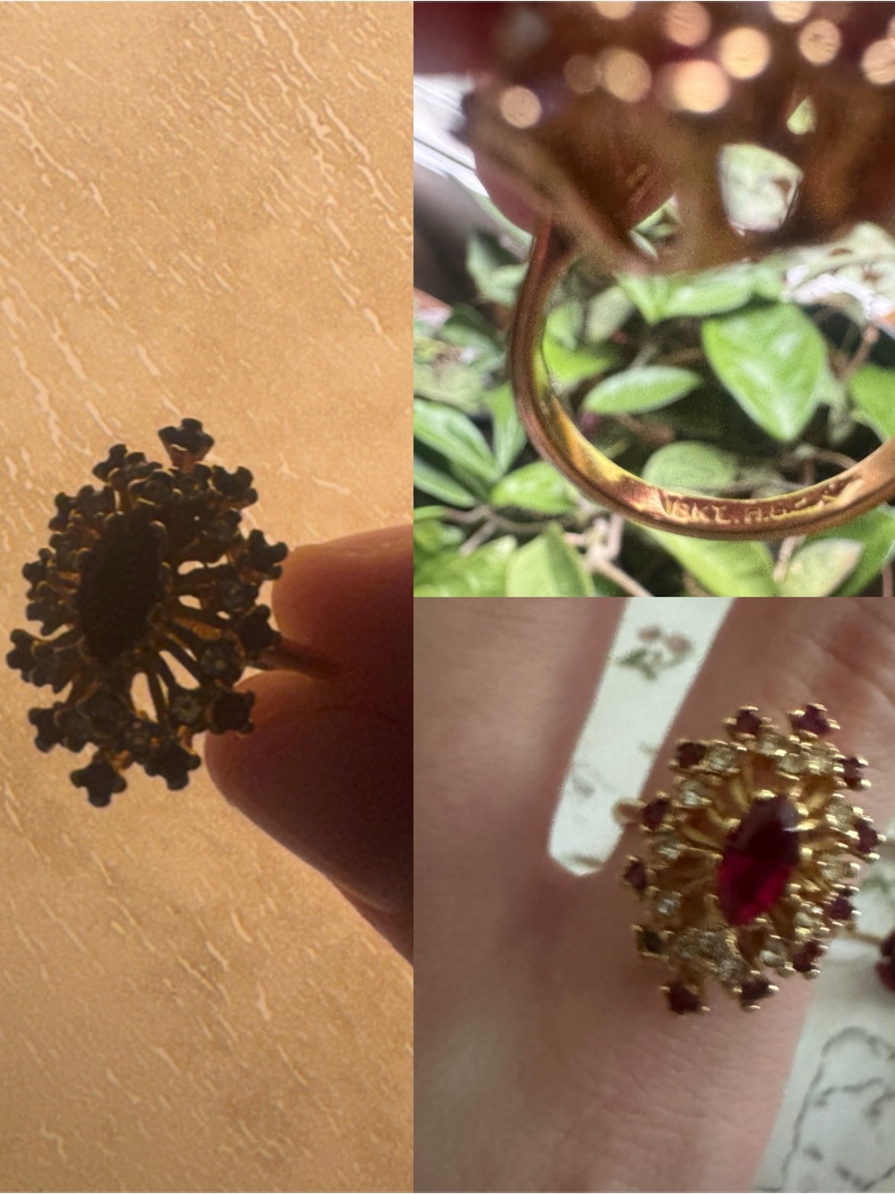 vintage 18k yellow gold electroplated cluster ring